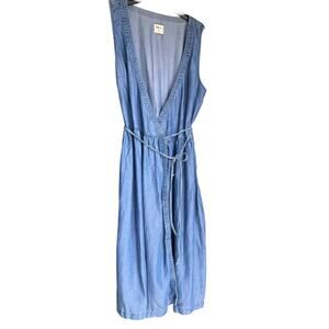 GAP maxi true wrap sleeveless blue chambray lightweight coastal dress sz XS